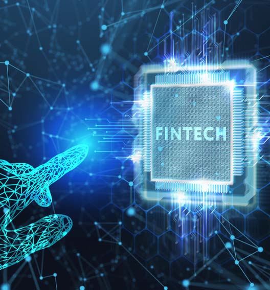 Fintech -financial technology concept.Young businessman  select the icon Fintech on the virtual display.