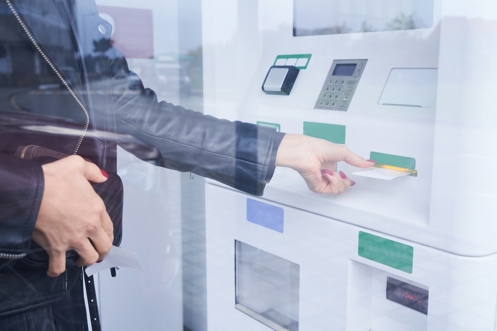 ATM check deposit woman hands