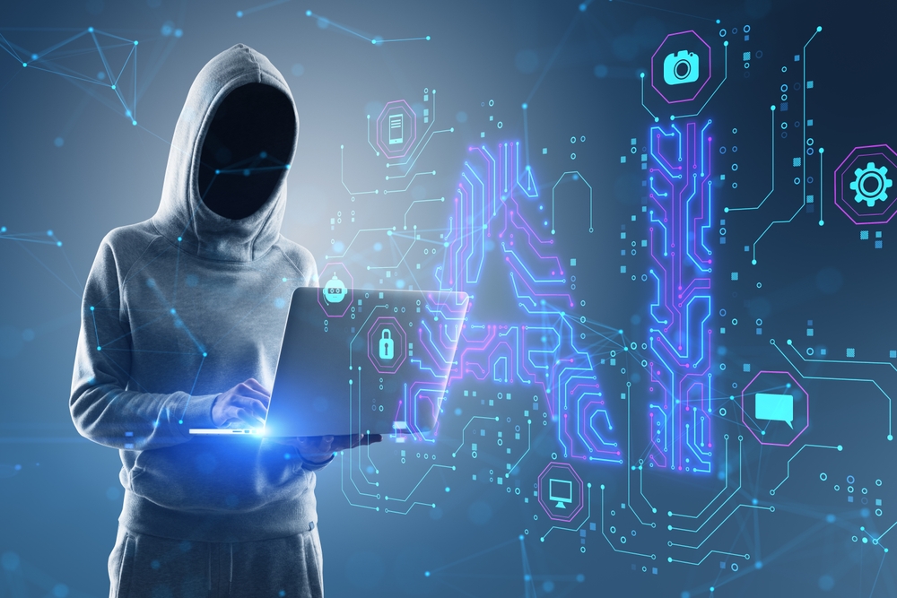 Hacker,In,Hoodie,Using,Laptop,With,Glowing,Blue,Ai,Hologram