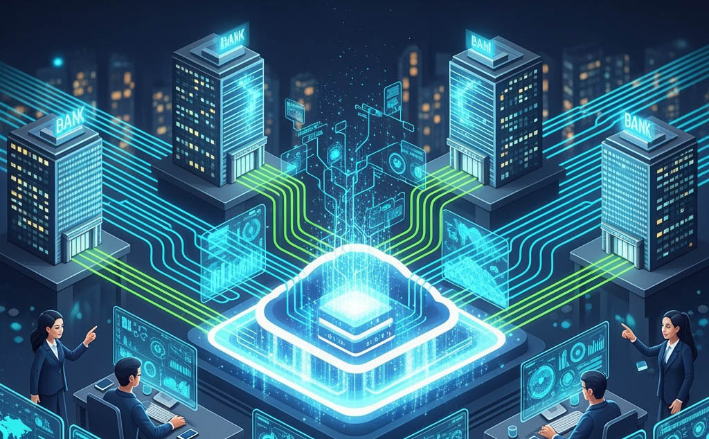 banks contributing large amounts of data into a fraud database