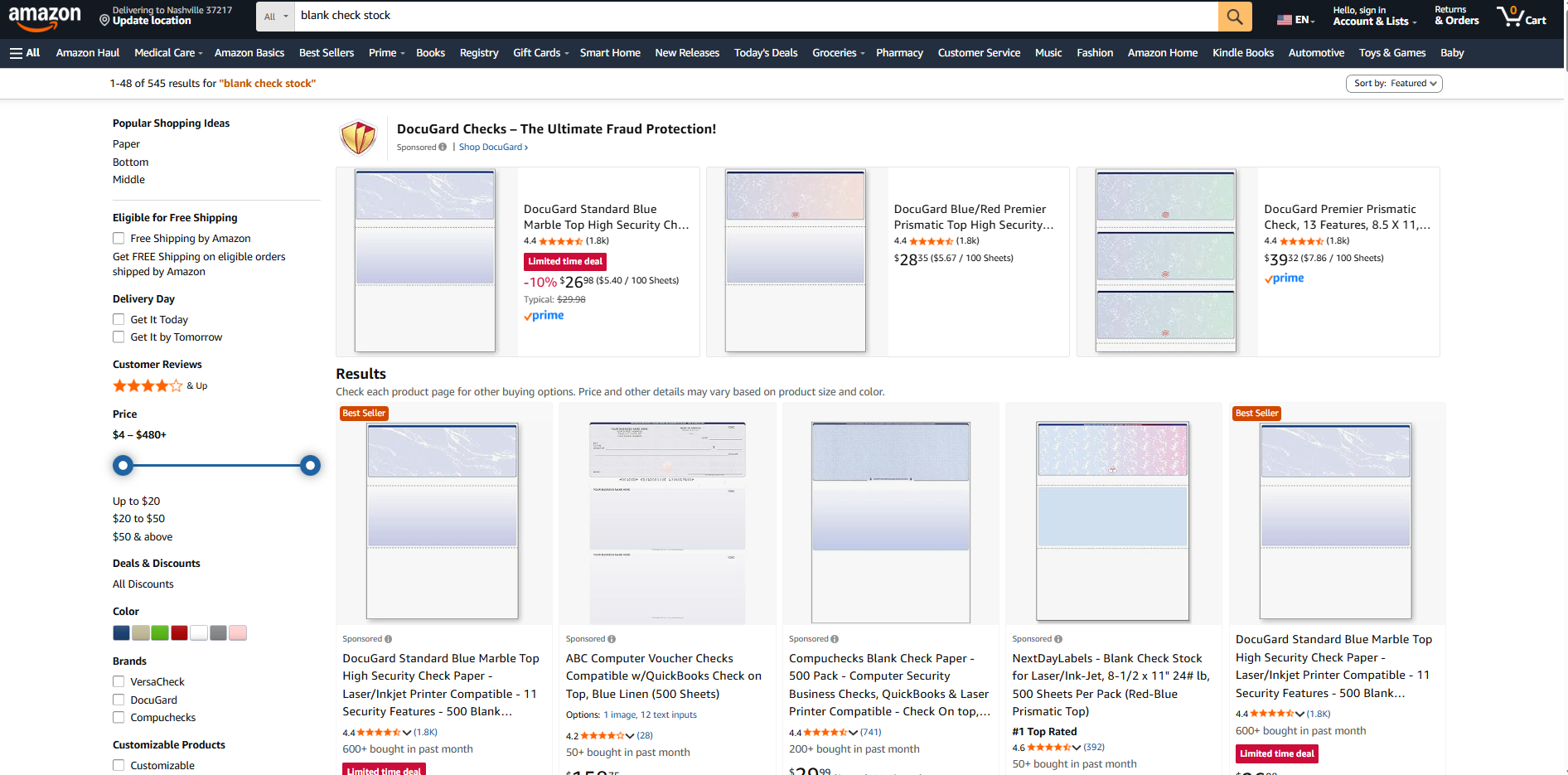 blank check stock amazon