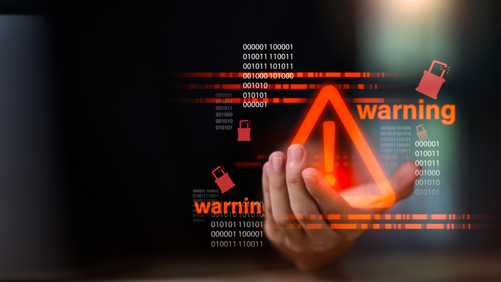 Digital,Warning,Sign,Concept,With,Glowing,Red,Alert,Icons,,Binary
